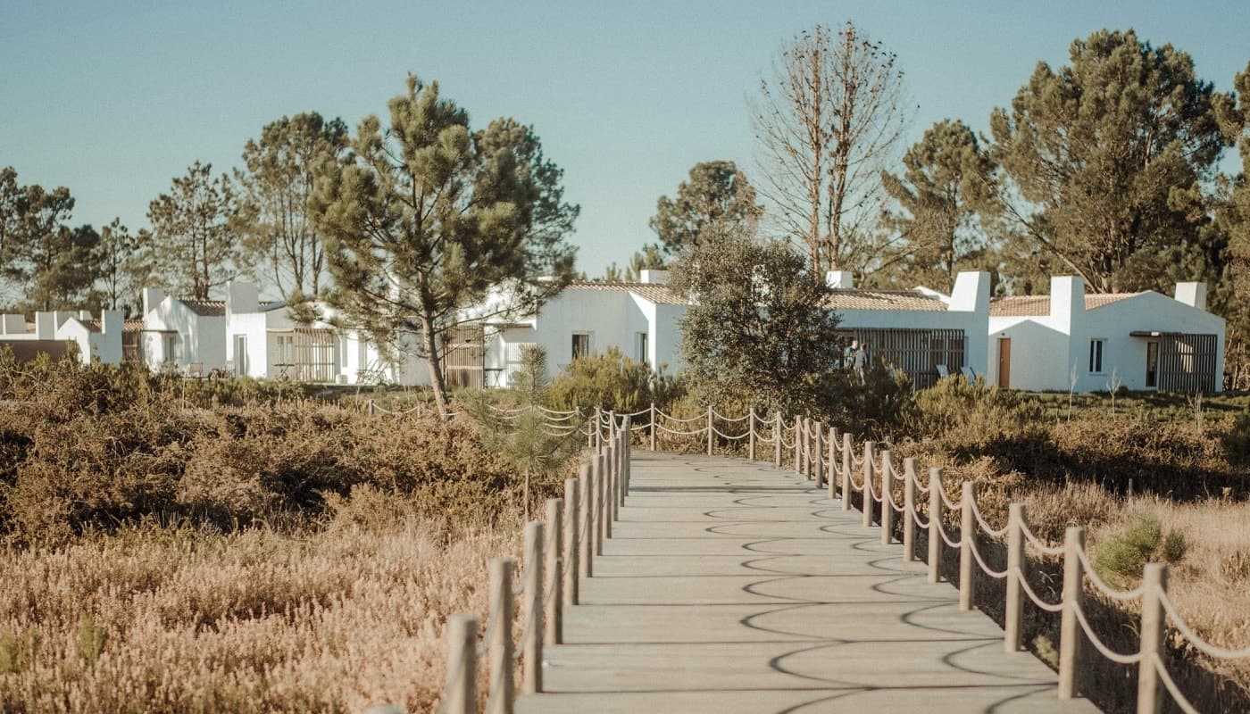 Craveiral Farmhouse — path through the grounds at golden hour