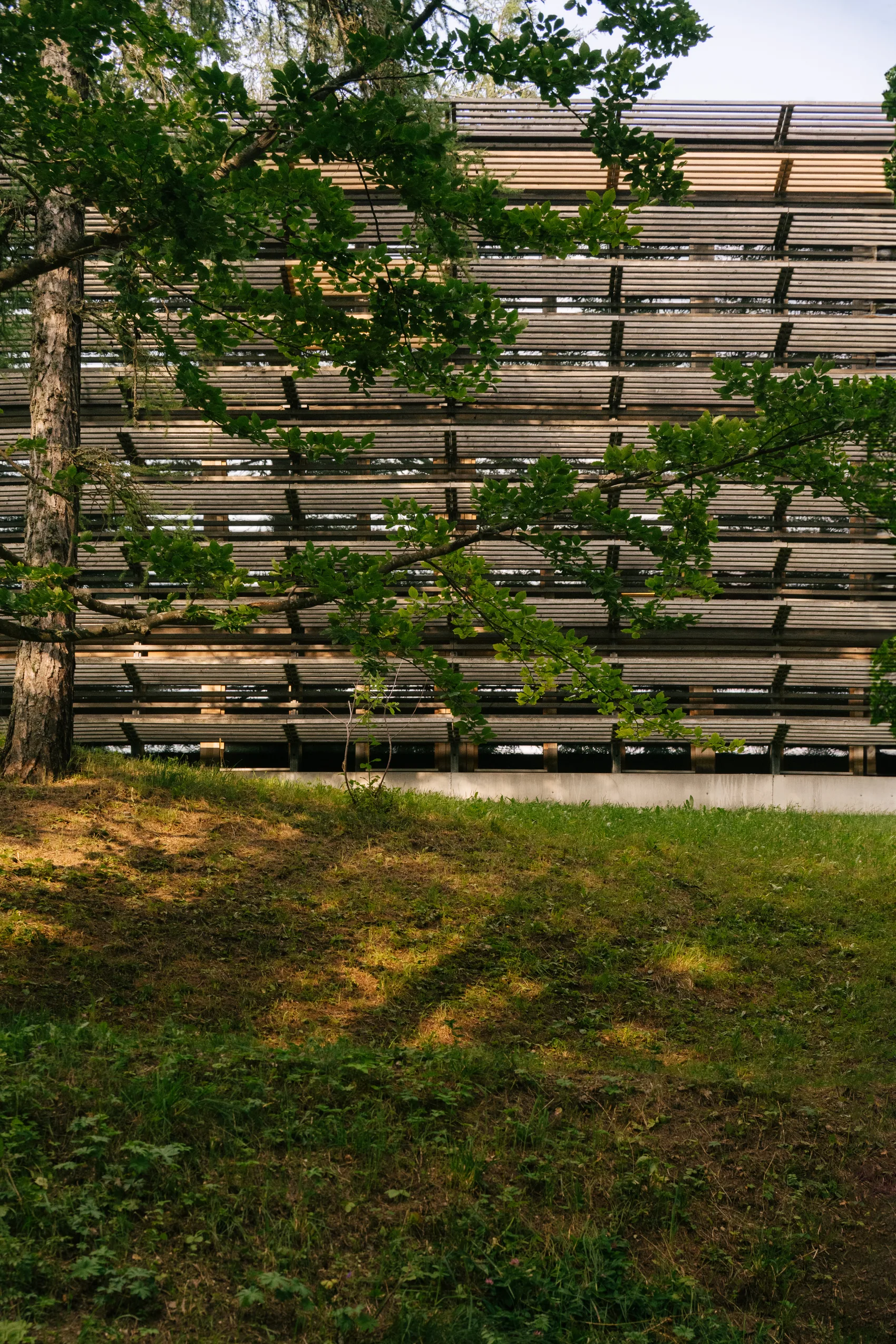 Larch-wood louvered facade of vigilius mountain resort by Matteo Thun.