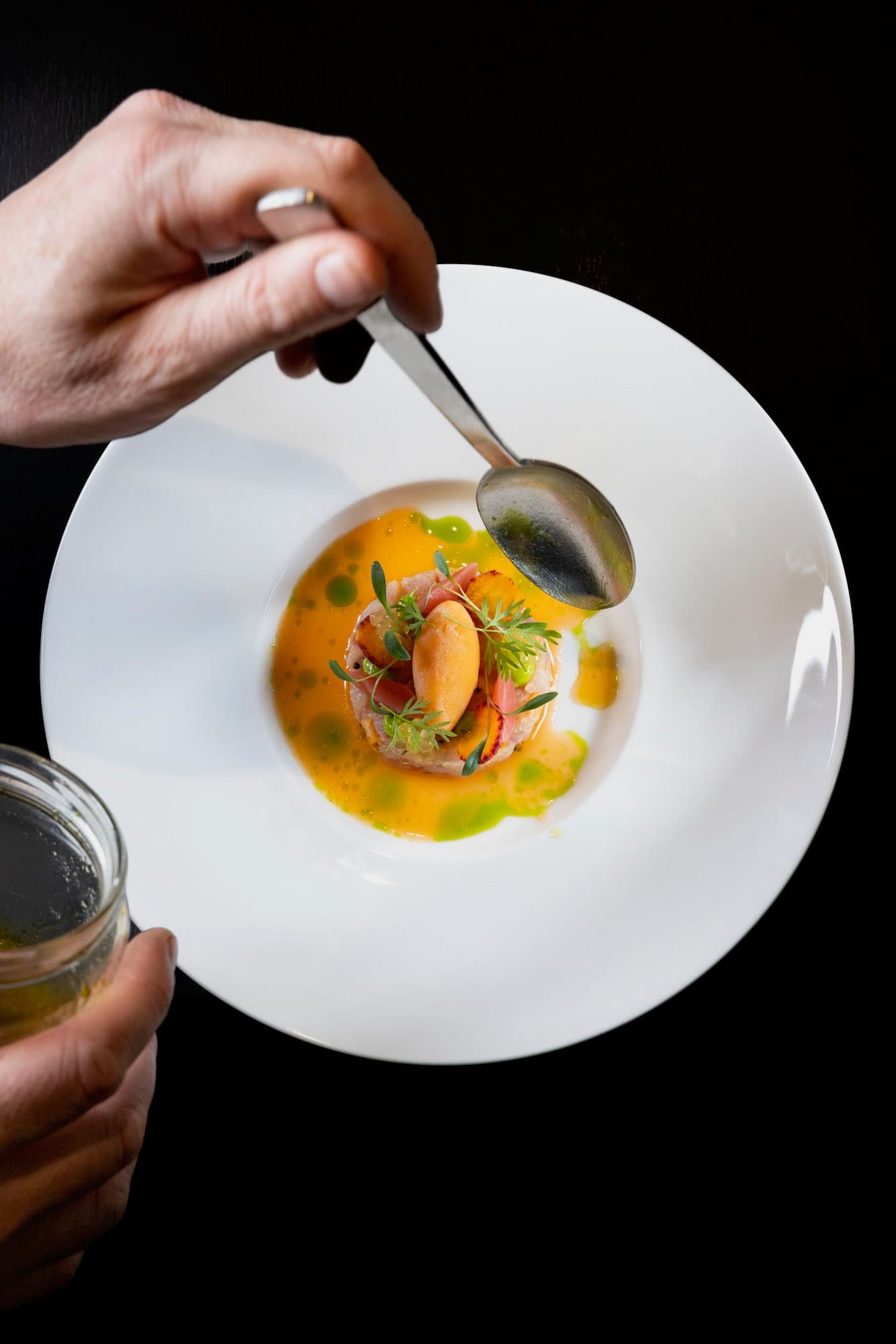 Stuba Adelboden — Dish with sauce poured tableside, seasonal ingredients