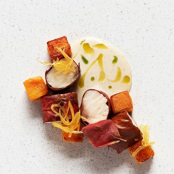 Feel Como — Lavarello in red leaf with crispy polenta and cream sauce