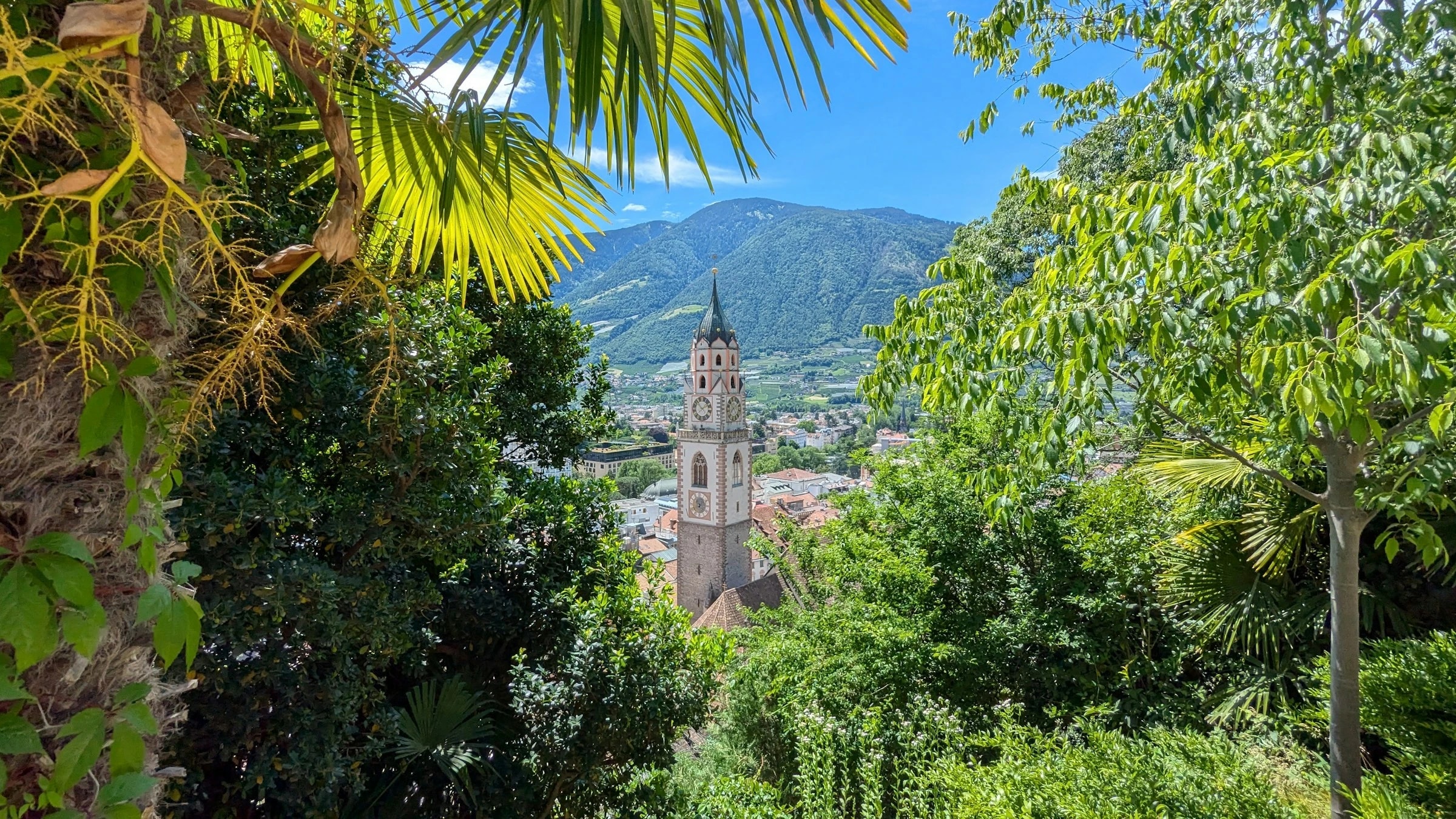 Blick vom Tappeinerweg auf die Pfarrkirche St. Nikolaus. Die Promenade beginnt gleich oberhalb der Kirche, mitten in der Altstadt. Foto: David / Unsplash